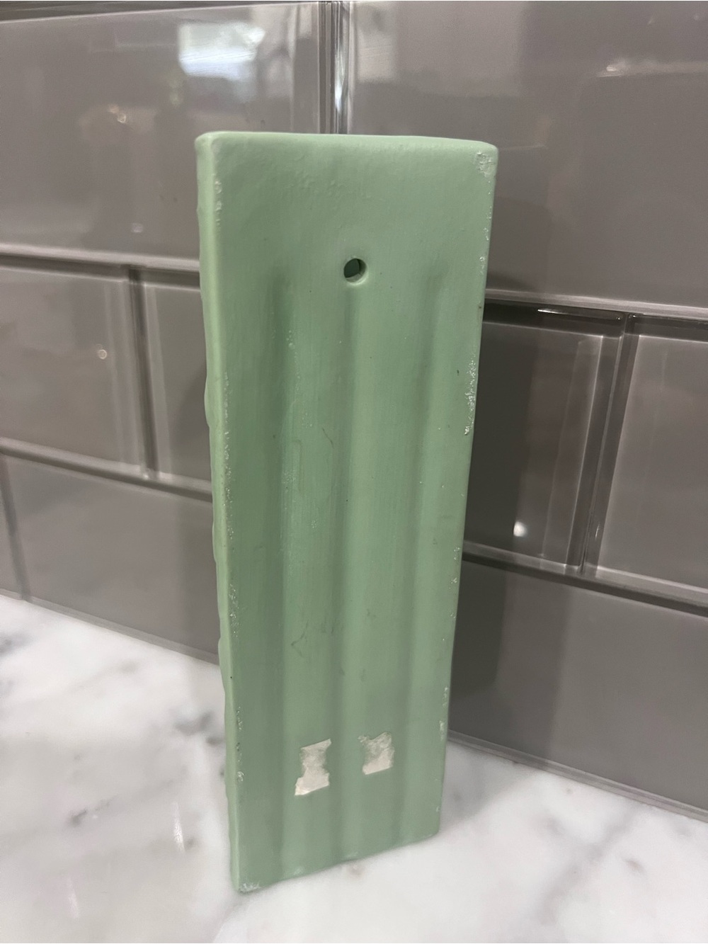 Vintage Jasperware Style Mint Green Ceramic Bud Wall Vase - Picture 3 of 5